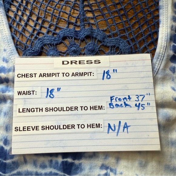 Joe Boxer Tie Dye Dress Hi-Low Crochet Back Size Large Blue‎ & White Sleeveless - Picture 8 of 11